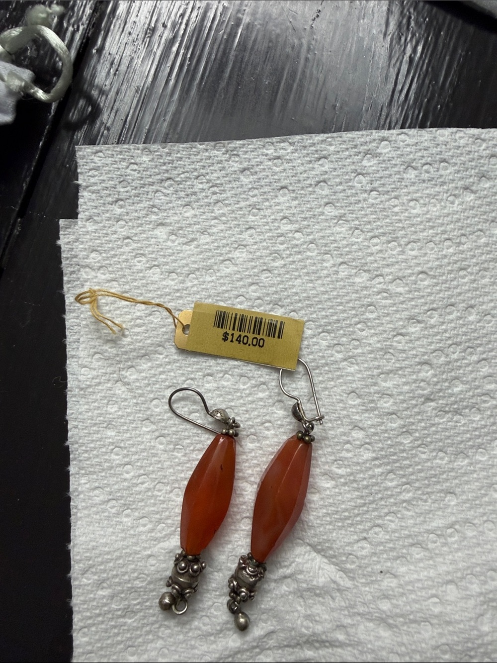 Carnelian Drop Earrings with Silver-Tone Accents - Unbranded